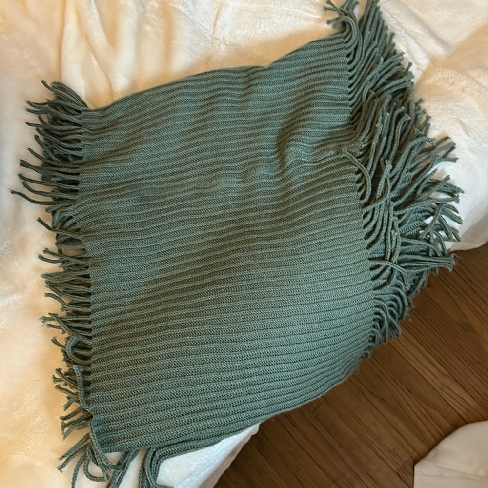 Soft mint green infinity scarf with fringe